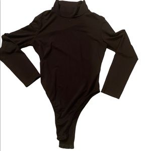 Womens black mock neck bodysuit.
